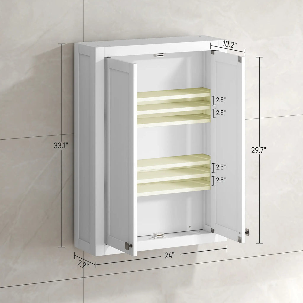 Wall-Mounted Bathroom Cabinet with Double Doors and 2 Adjustable Shelves