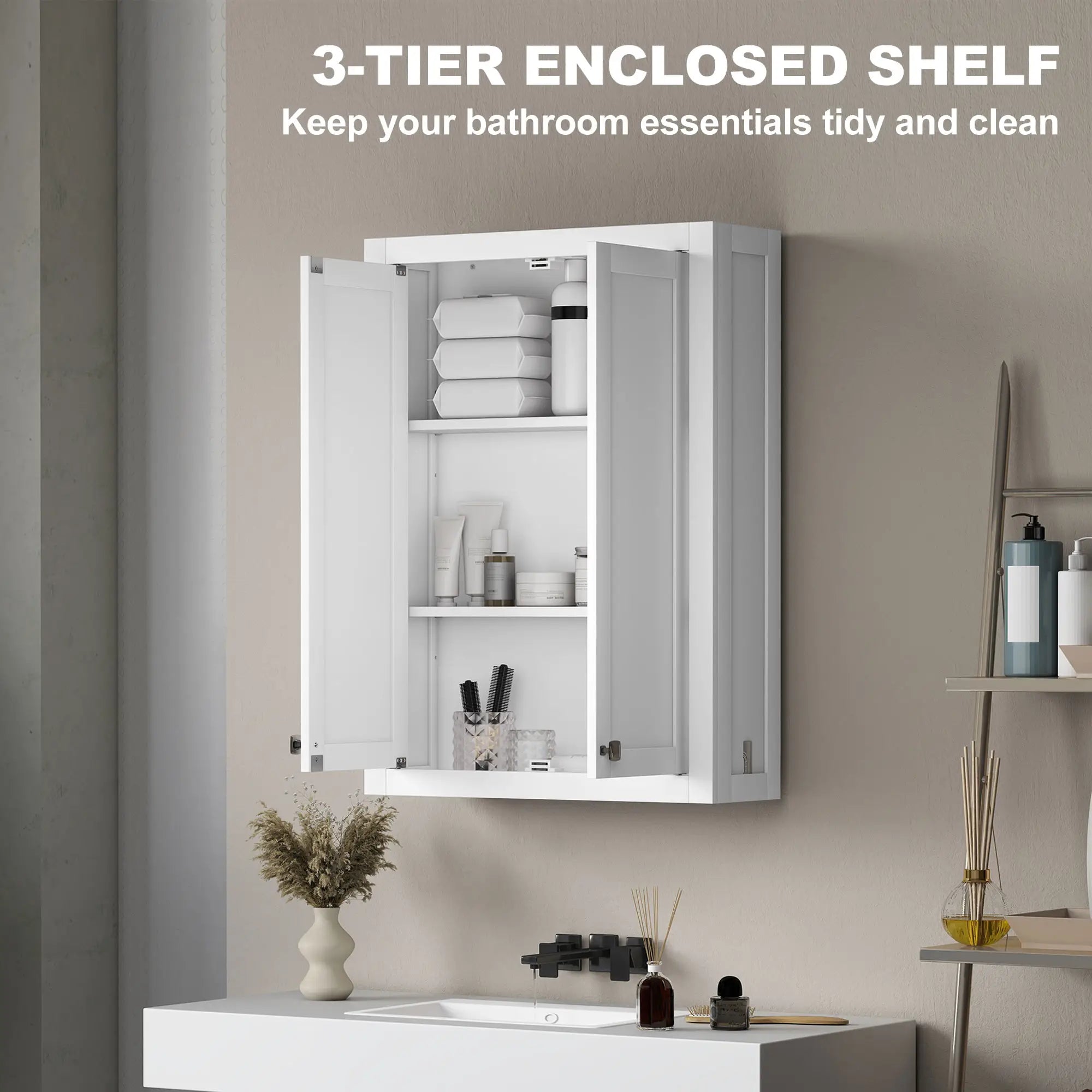 Wall-Mounted Bathroom Cabinet with Double Doors and 2 Adjustable Shelves