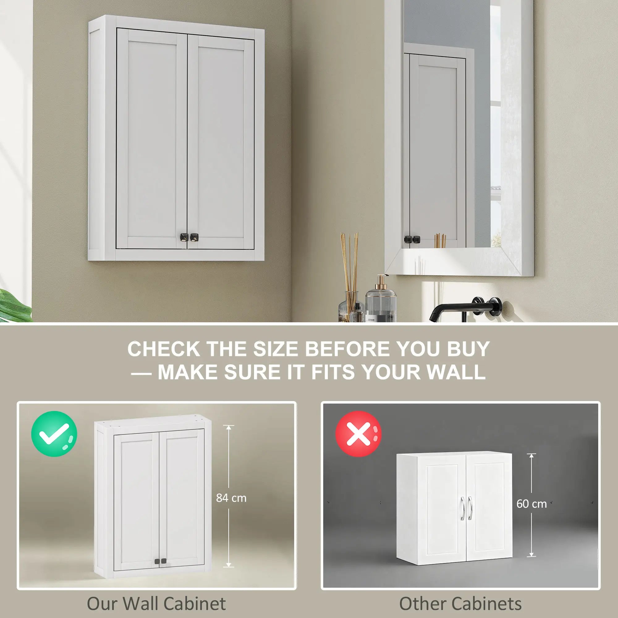 Wall-Mounted Bathroom Cabinet with Double Doors and 2 Adjustable Shelves