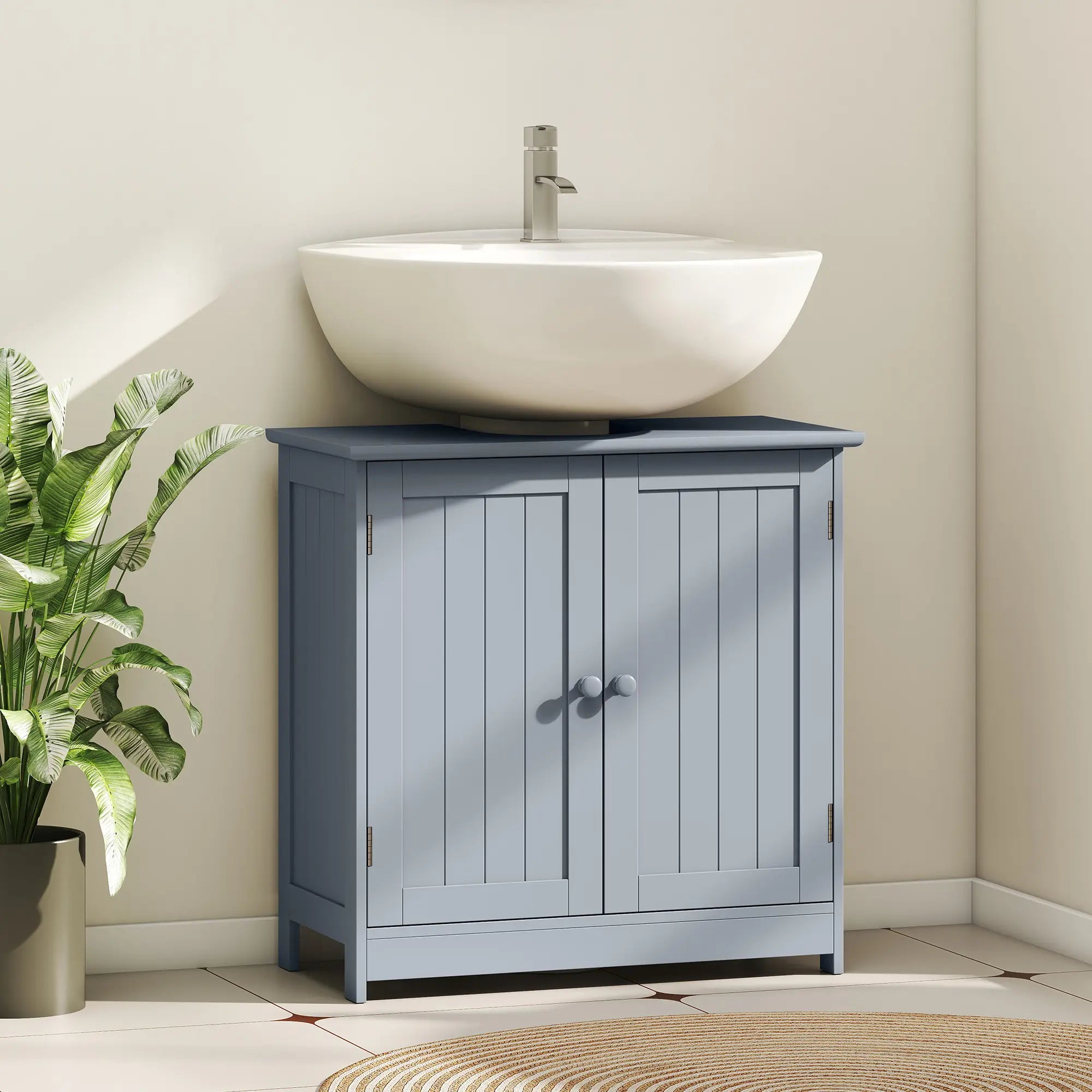 Under-Sink Bathroom Cabinet with Double Doors and Adjustable Shelf