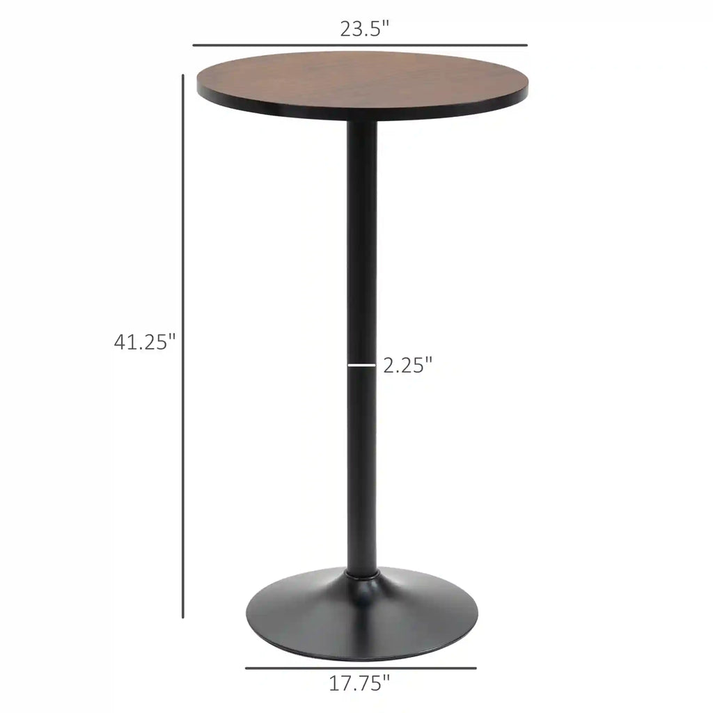 41.25" H Round Elm Wood Bar Table with 23.5" Top and Steel Pedestal Base