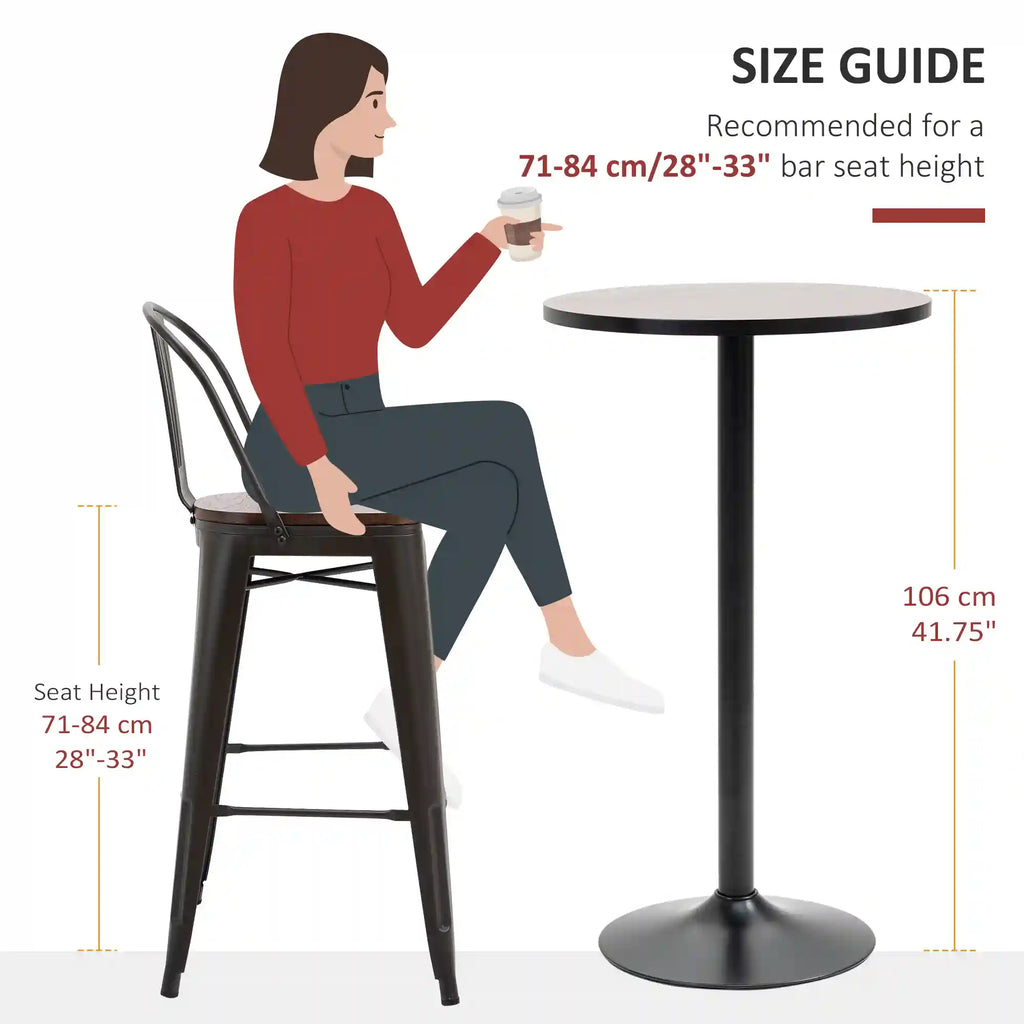 41.25" H Round Elm Wood Bar Table with 23.5" Top and Steel Pedestal Base