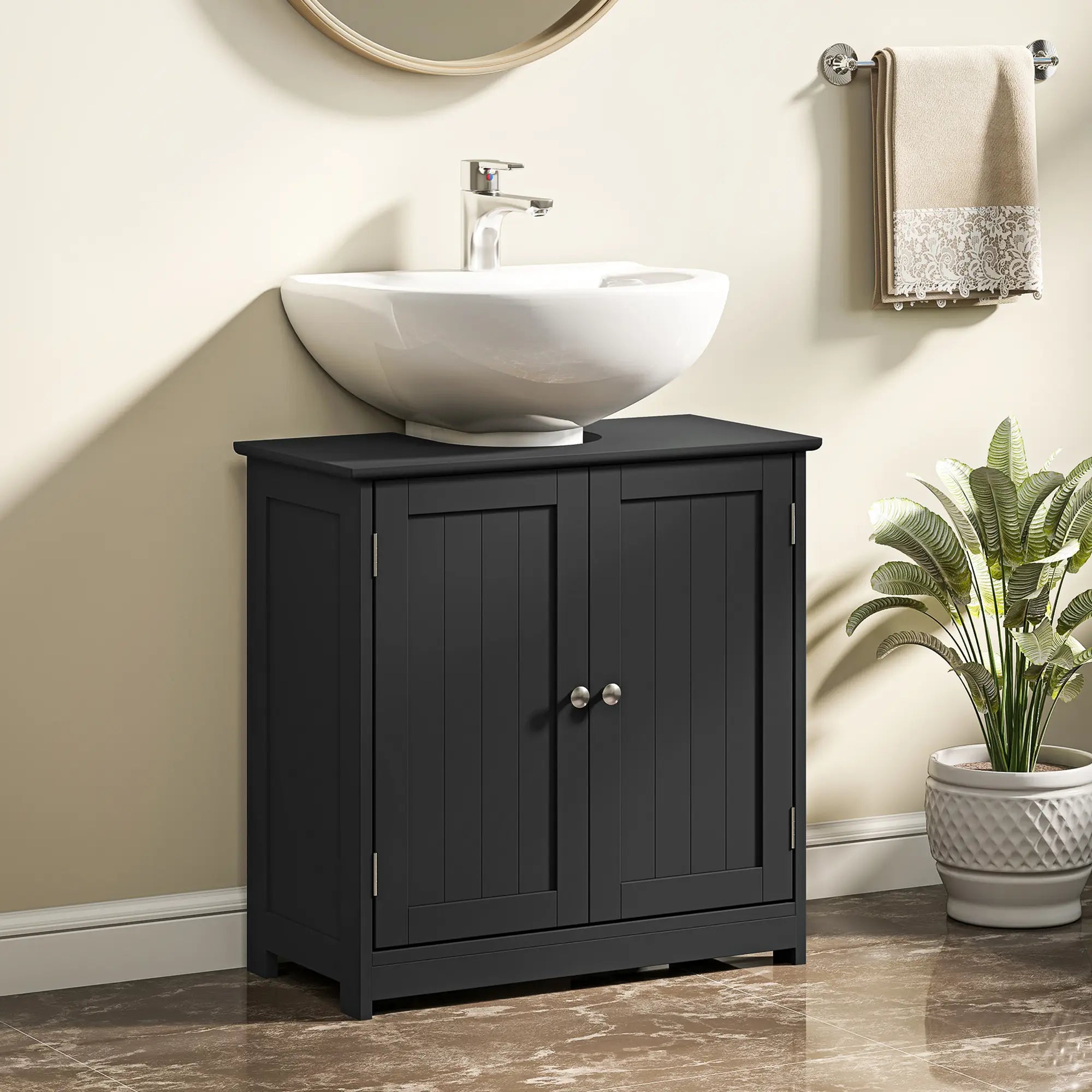 Under-Sink Bathroom Cabinet with Double Doors and Adjustable Shelf