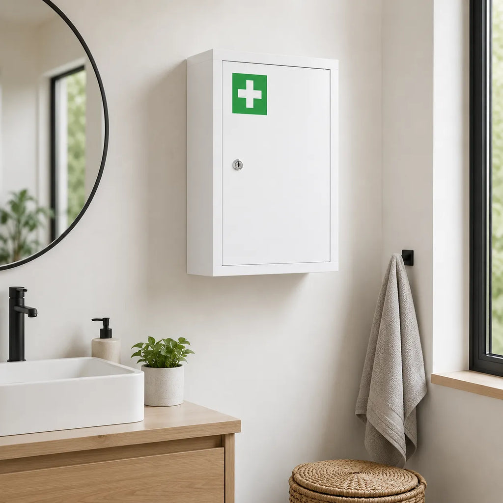 Lockable Steel Medicine Cabinet with 3-Tier Storage and 2 Keys