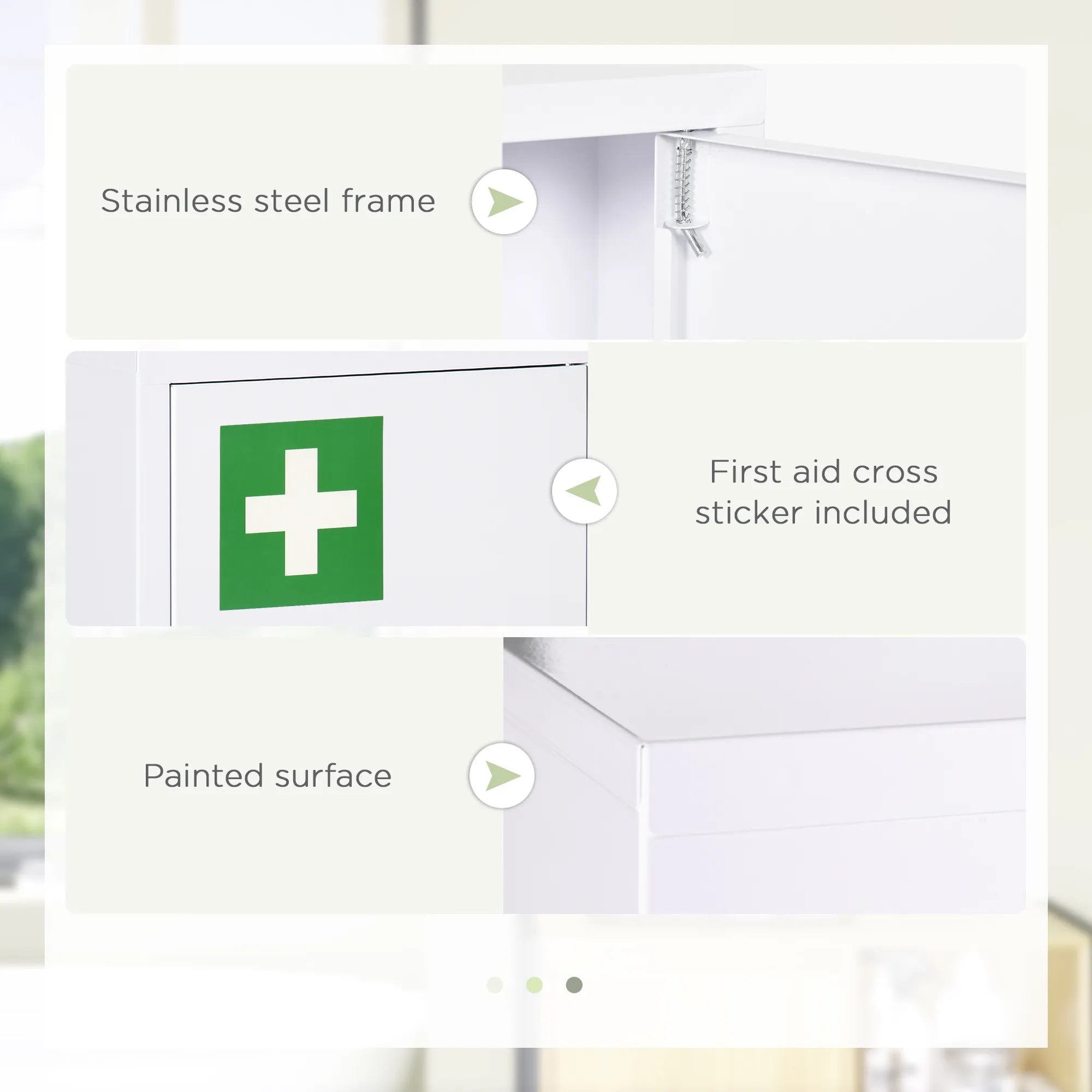 Lockable Steel Medicine Cabinet with 3-Tier Storage and 2 Keys