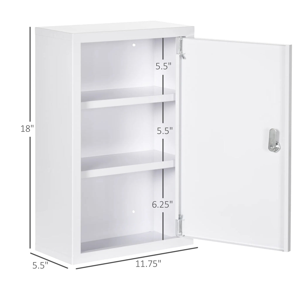 Lockable Steel Medicine Cabinet with 3-Tier Storage and 2 Keys