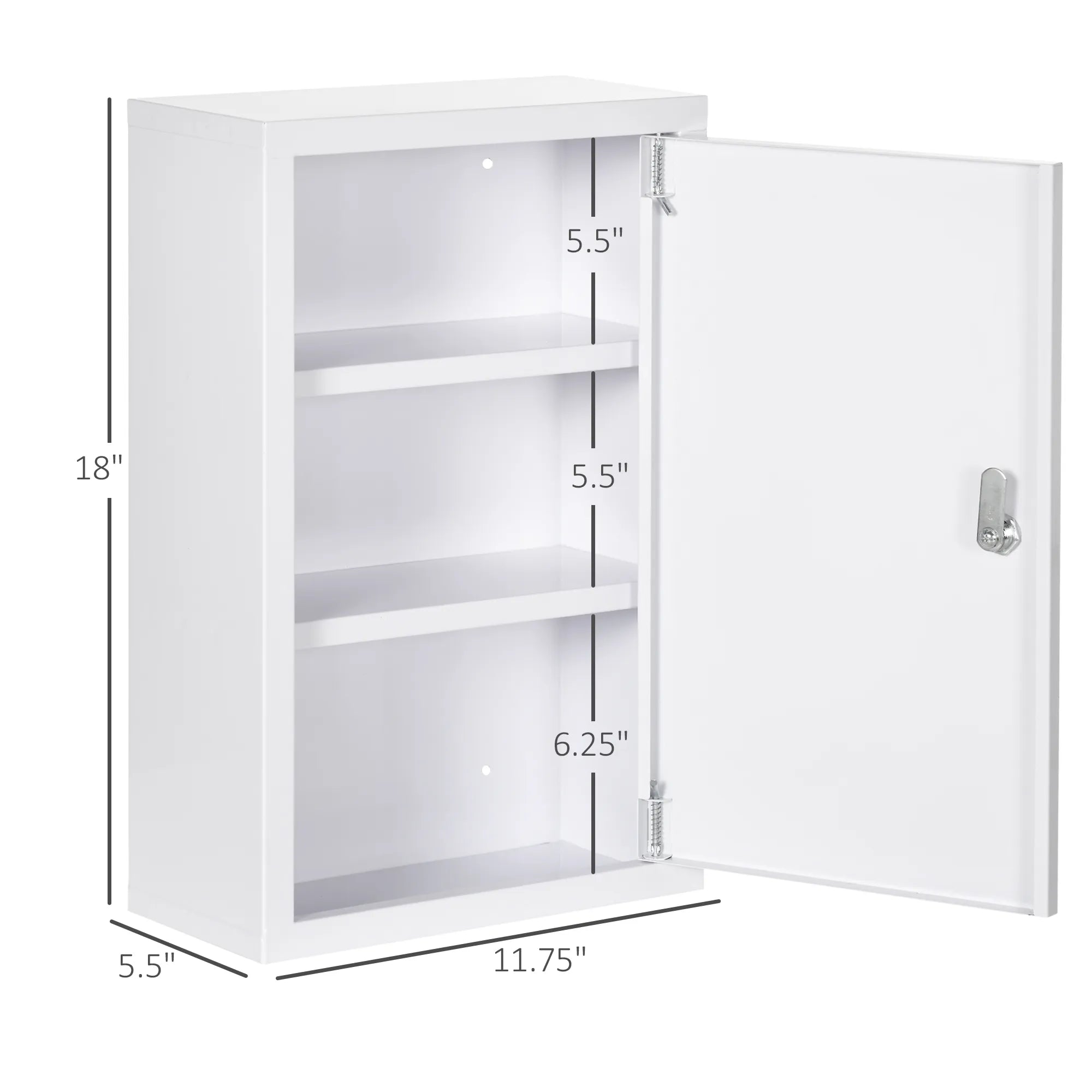 Lockable Steel Medicine Cabinet with 3-Tier Storage and 2 Keys