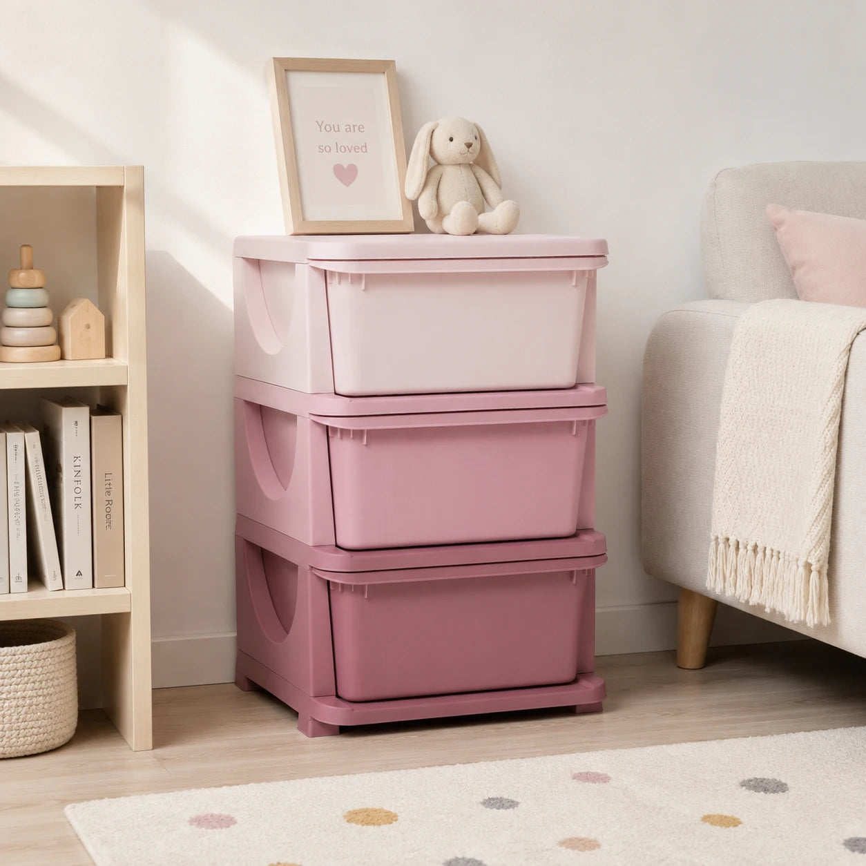 22.25" 3-Tier Kids Toy Storage Organizer with 3 Removable 16 L Drawers