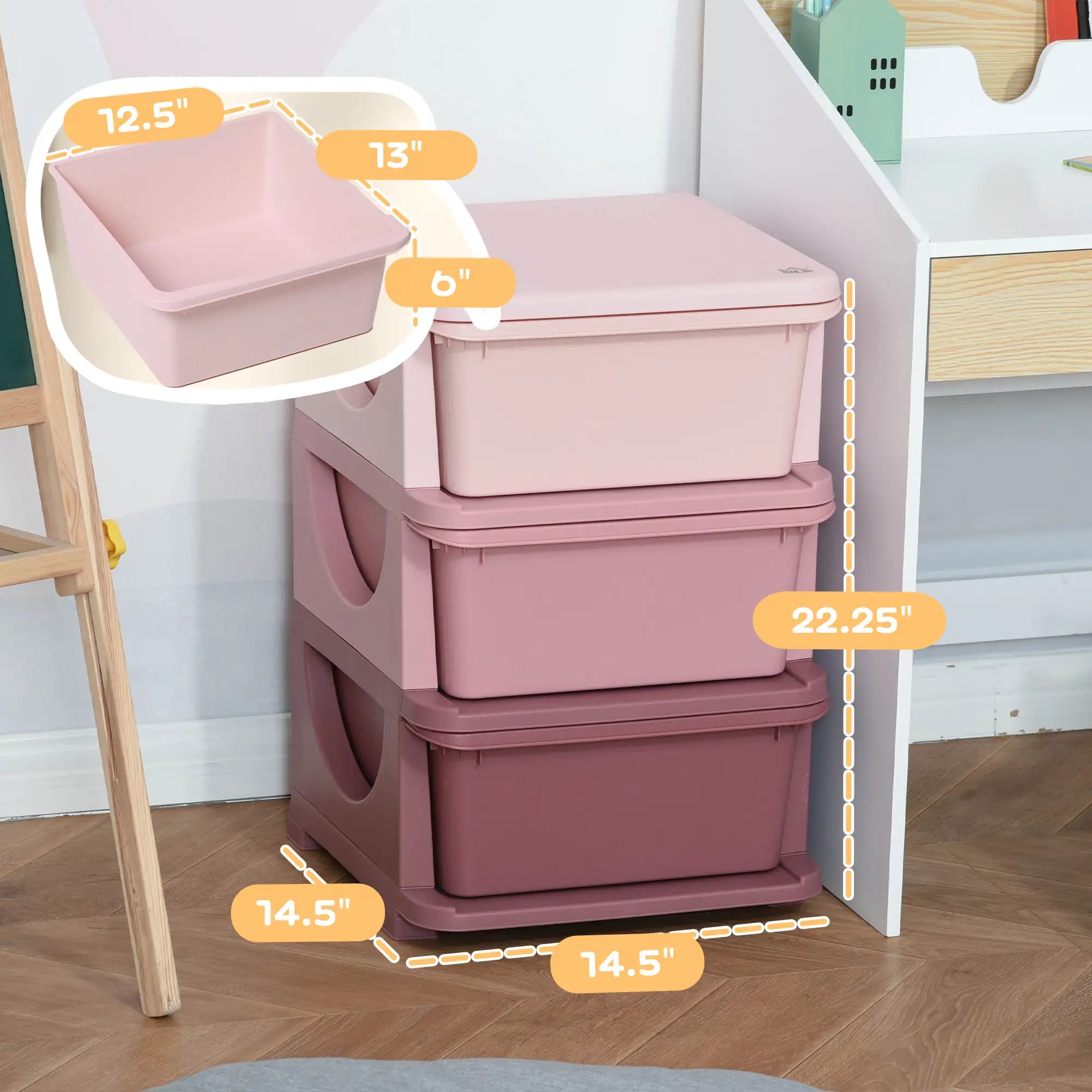 22.25" 3-Tier Kids Toy Storage Organizer with 3 Removable 16 L Drawers