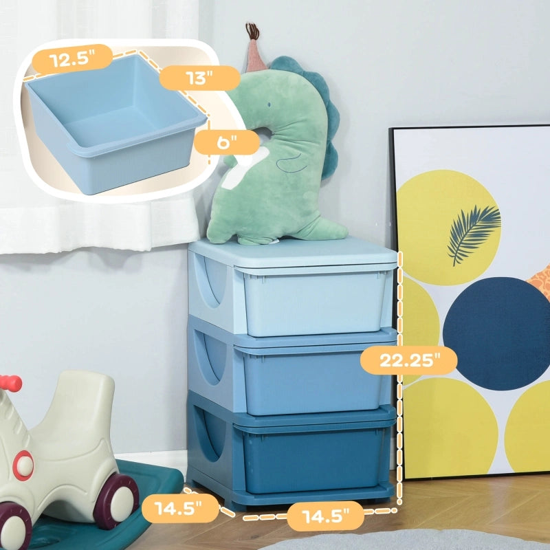 22.25" 3-Tier Kids Toy Storage Organizer with 3 Removable 16 L Drawers