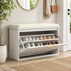 31.5" Shoe Storage Bench with Padded Seat and Flip-Drawer for Entryway
