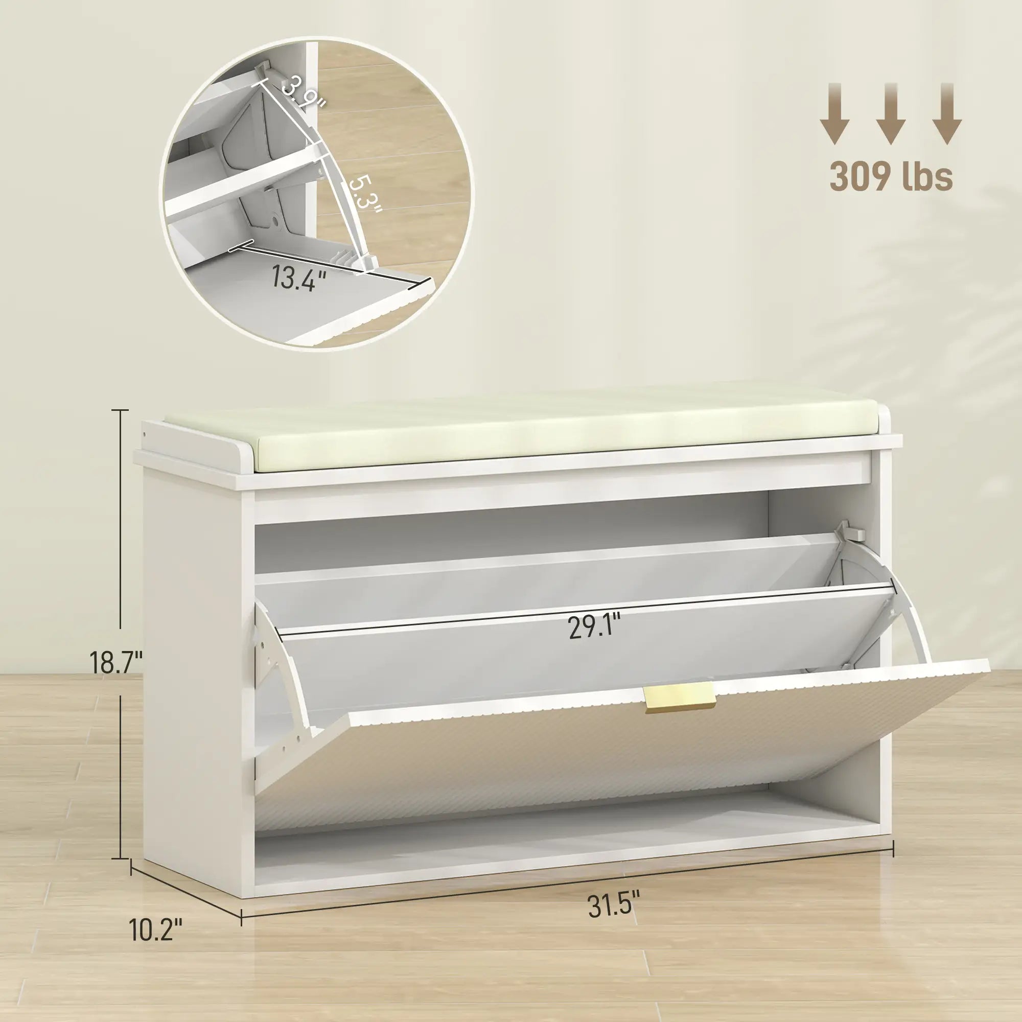 31.5" Shoe Storage Bench with Padded Seat and Flip-Drawer for Entryway