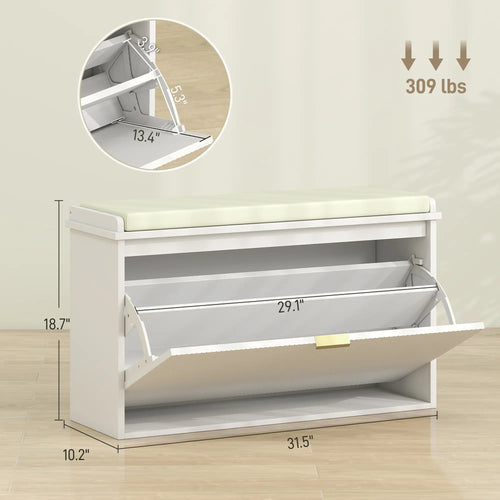 31.5" Shoe Storage Bench with Padded Seat and Flip-Drawer for Entryway