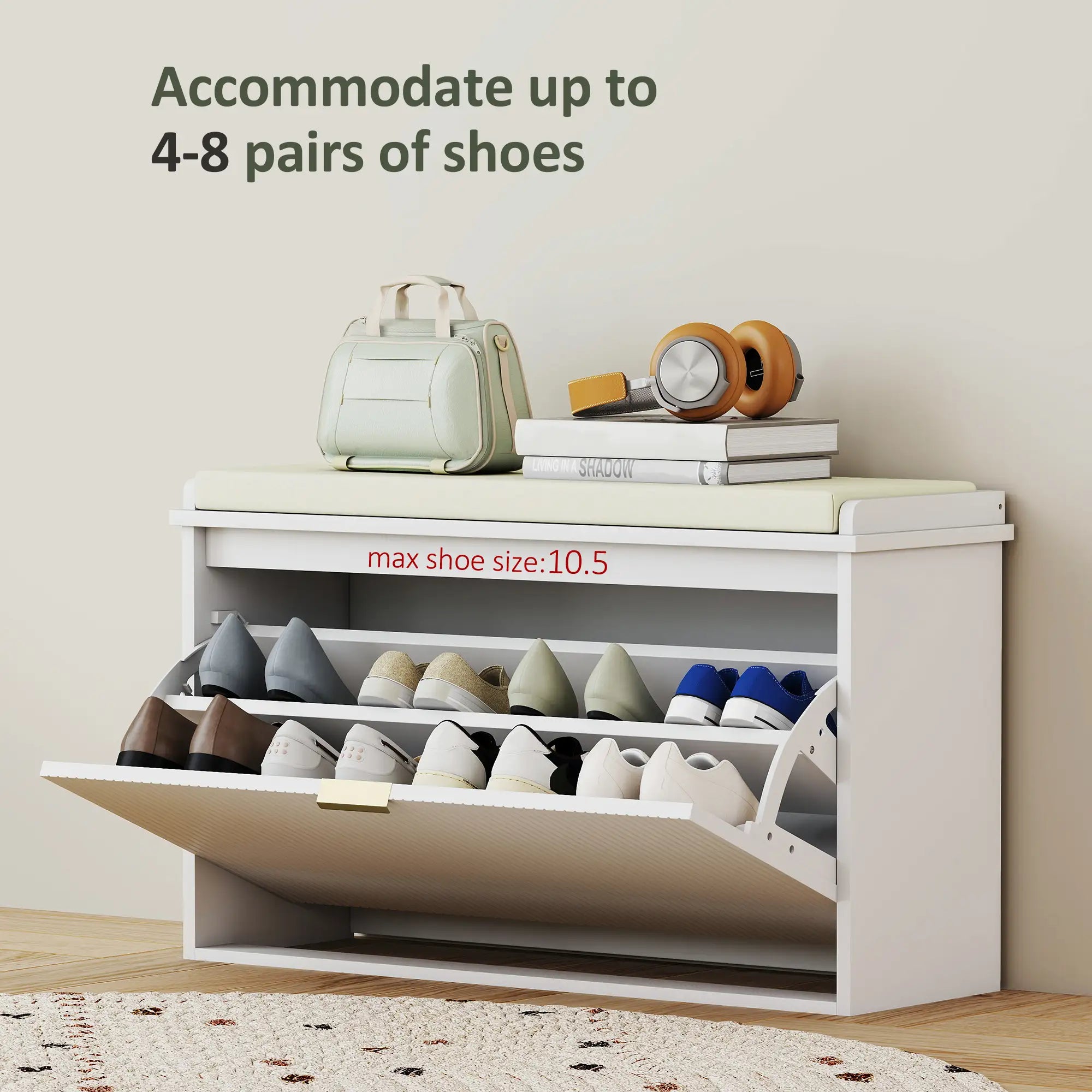 31.5" Shoe Storage Bench with Padded Seat and Flip-Drawer for Entryway