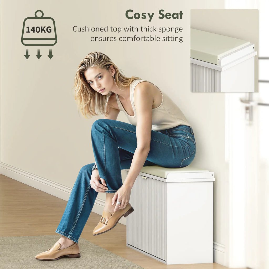31.5" Shoe Storage Bench with Padded Seat and Flip-Drawer for Entryway