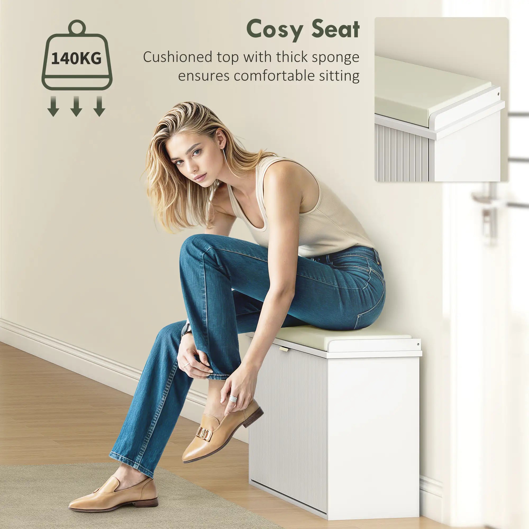 31.5" Shoe Storage Bench with Padded Seat and Flip-Drawer for Entryway