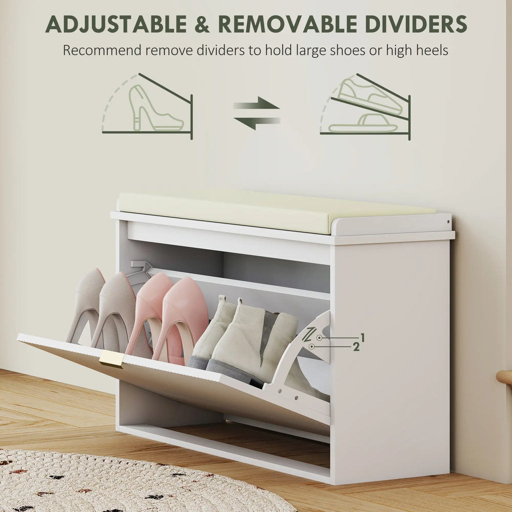 31.5" Shoe Storage Bench with Padded Seat and Flip-Drawer for Entryway