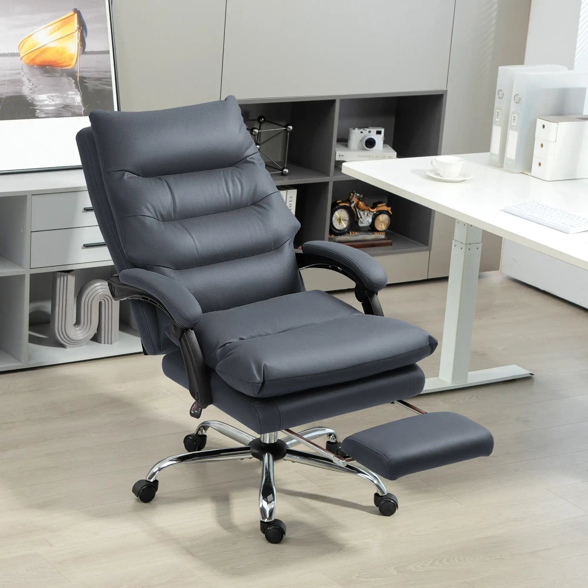 6-Point Heated Massage Office Chair with 135° Recline and Retractable Footrest