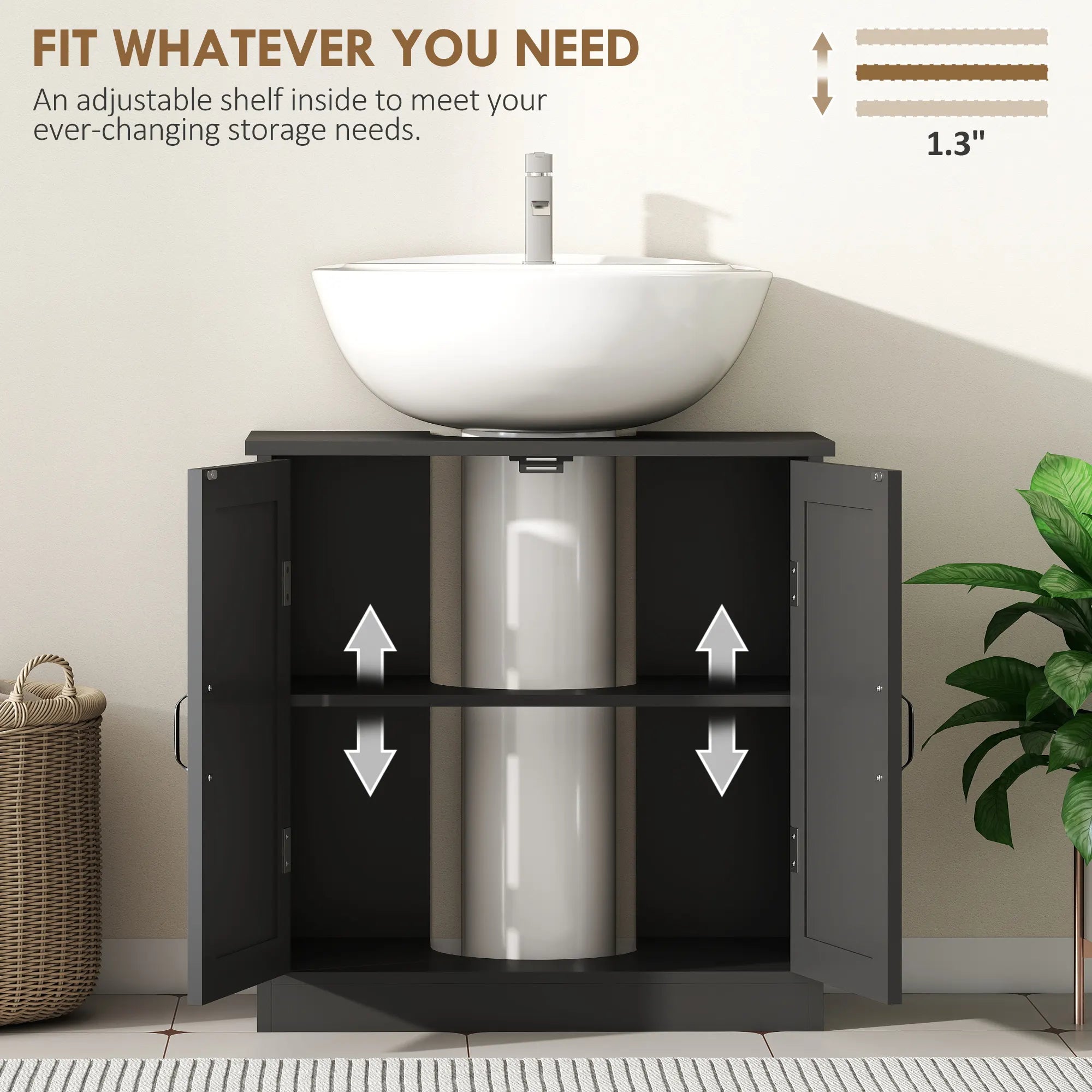 Under-Sink Bathroom Cabinet with Adjustable Shelf and Double Doors