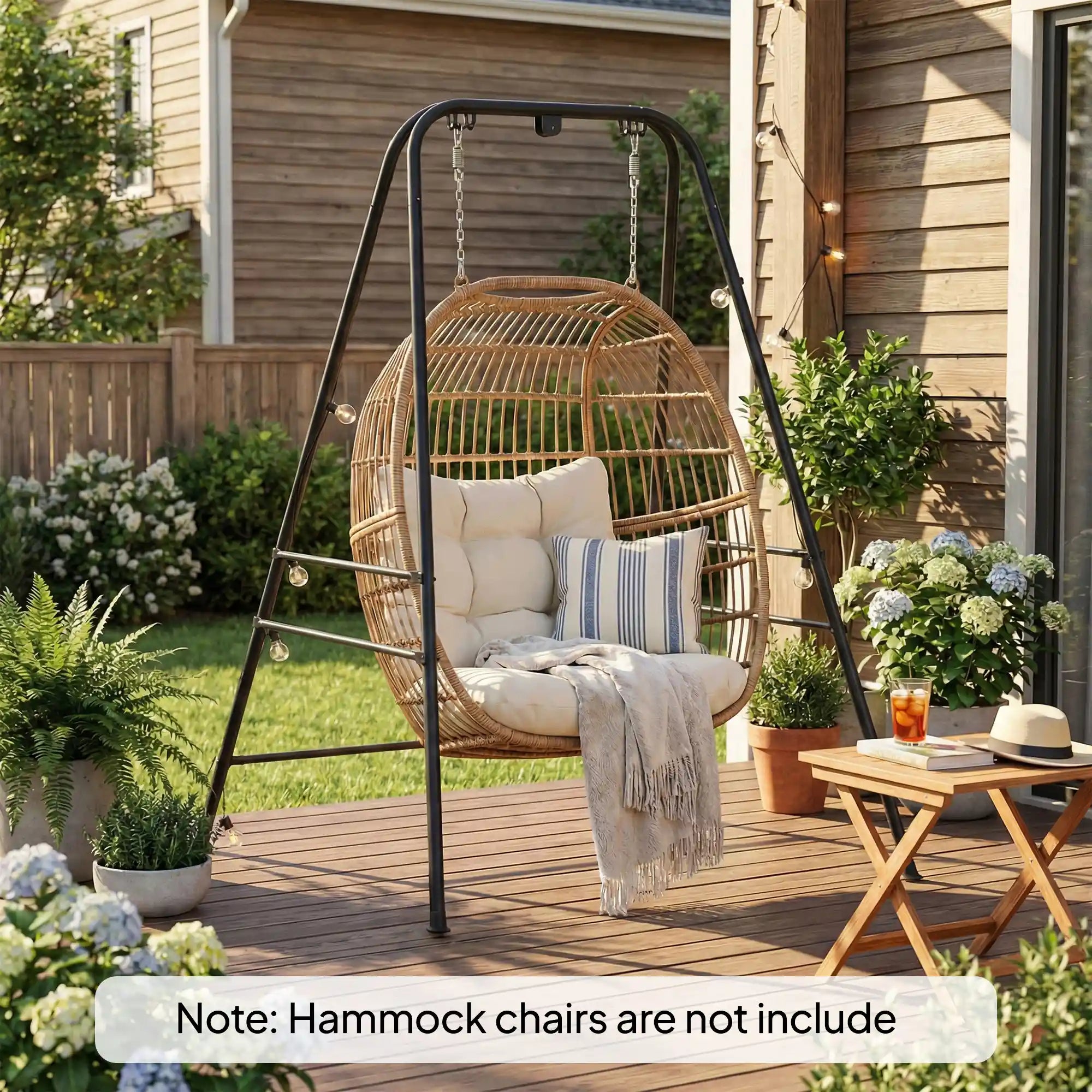 72" Hammock Chair Stand with 3 Hanging Rings, 2 Carabiners and Anti-Slip Foot Pads