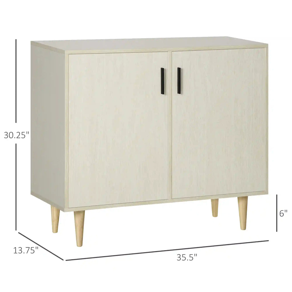 35.5" Natural Wood Sideboard Cabinet with 2 Doors, Adjustable Shelf and Pine Wood Legs