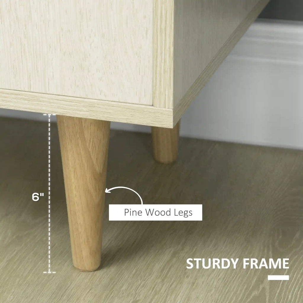 35.5" Natural Wood Sideboard Cabinet with 2 Doors, Adjustable Shelf and Pine Wood Legs