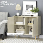35.5" Natural Wood Sideboard Cabinet with 2 Doors, Adjustable Shelf and Pine Wood Legs