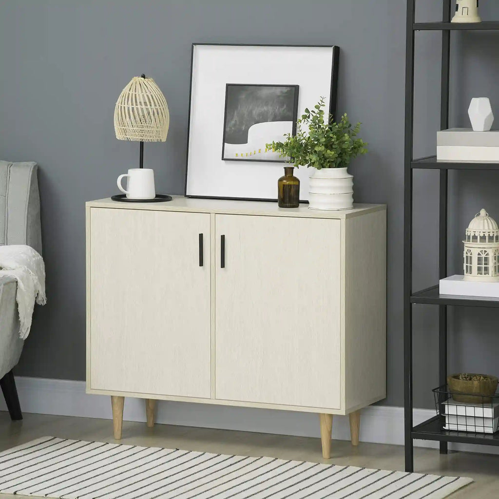 35.5" Natural Wood Sideboard Cabinet with 2 Doors, Adjustable Shelf and Pine Wood Legs