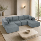 115.7" Dark Gray Velvet Modular U-Shaped Boneless Sectional Sofa with 2 Ottomans