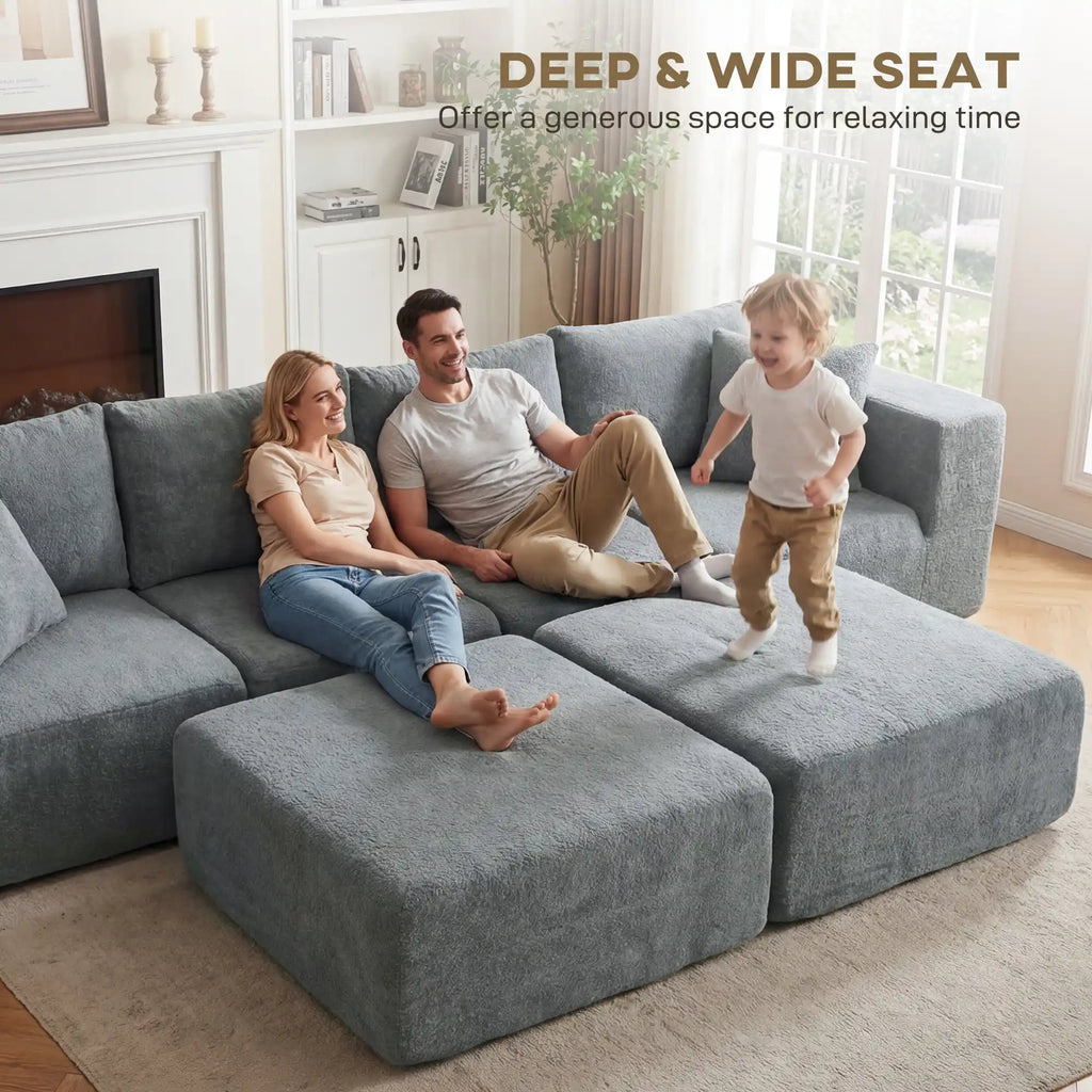115.7" Dark Gray Velvet Modular U-Shaped Boneless Sectional Sofa with 2 Ottomans