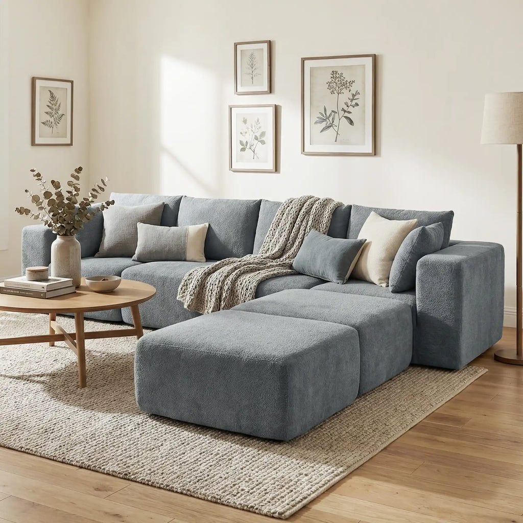 115.7" Dark Gray Velvet Modular U-Shaped Boneless Sectional Sofa with 2 Ottomans