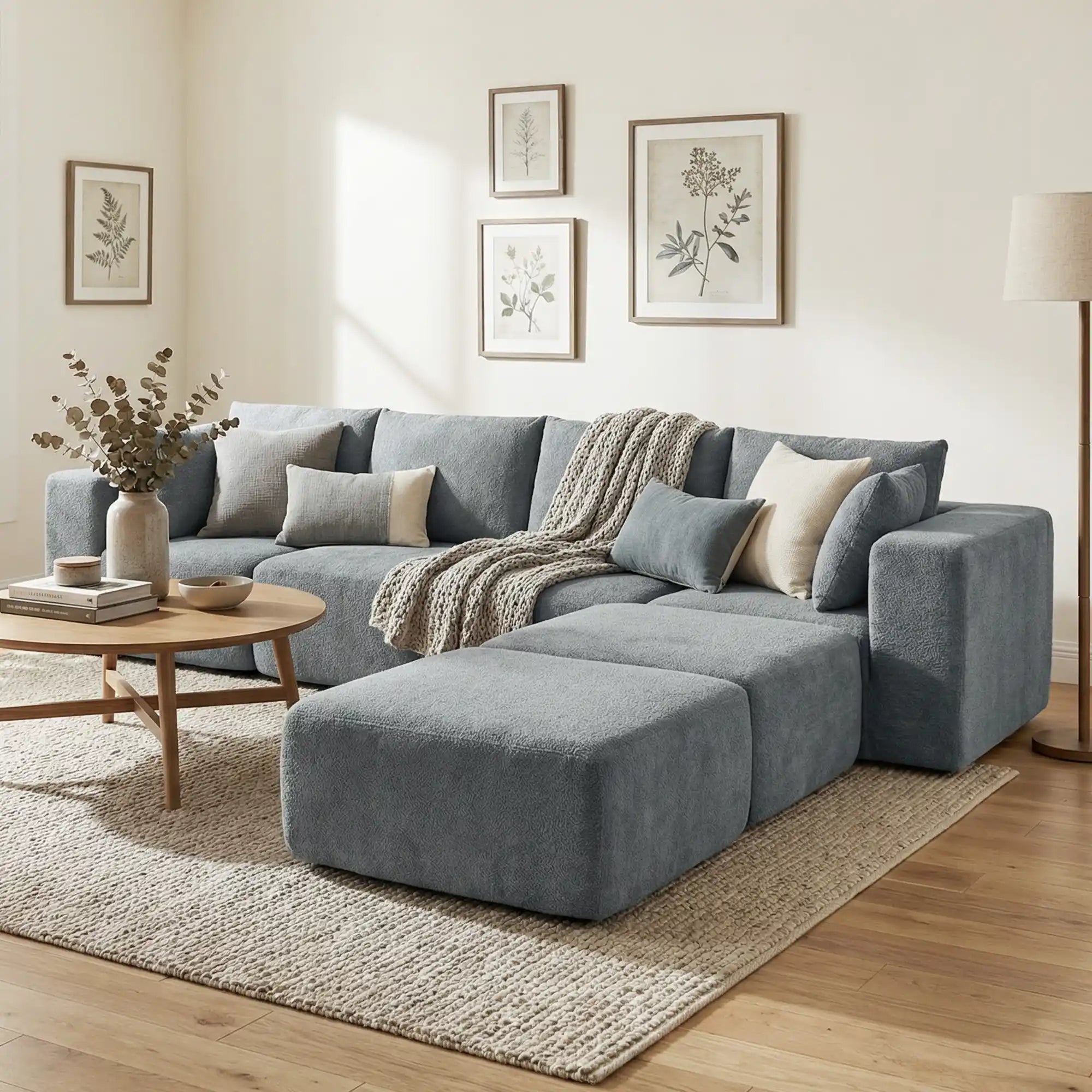 115.7" Dark Gray Velvet Modular U-Shaped Boneless Sectional Sofa with 2 Ottomans