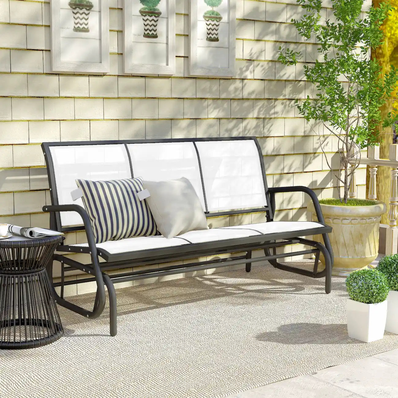 57.9" 3-Person Outdoor Patio Glider Bench with Breathable Mesh Seating