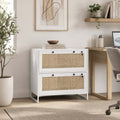 28.25" Boho 2-Drawer Locking File Cabinet with Rattan Panels and Adjustable Hanging Bars