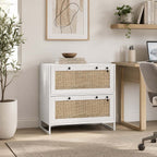 28.25" Boho 2-Drawer Locking File Cabinet with Rattan Panels and Adjustable Hanging Bars