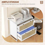 28.25" Boho 2-Drawer Locking File Cabinet with Rattan Panels and Adjustable Hanging Bars