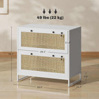28.25" Boho 2-Drawer Locking File Cabinet with Rattan Panels and Adjustable Hanging Bars