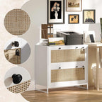 28.25" Boho 2-Drawer Locking File Cabinet with Rattan Panels and Adjustable Hanging Bars