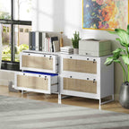 28.25" Boho 2-Drawer Locking File Cabinet with Rattan Panels and Adjustable Hanging Bars