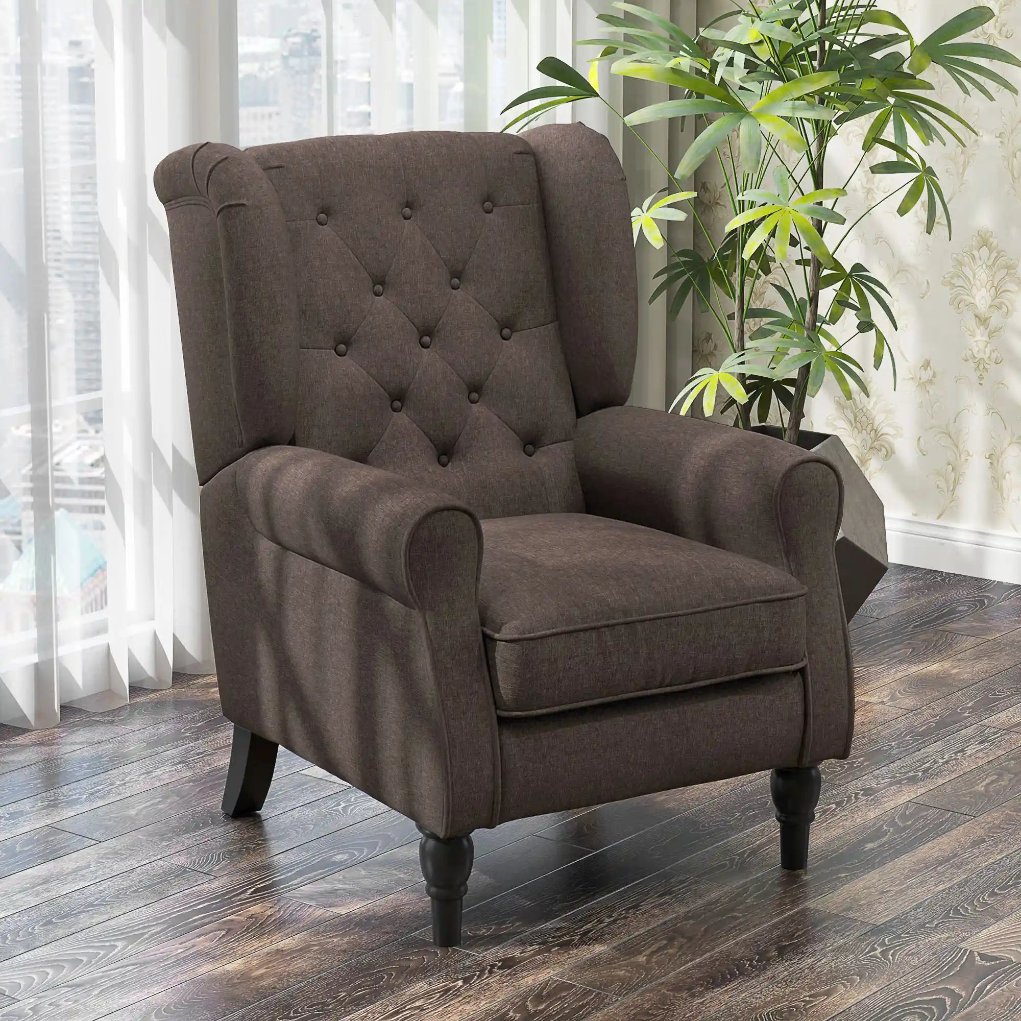 Tufted Wingback Accent Chair with Rolled Arms
