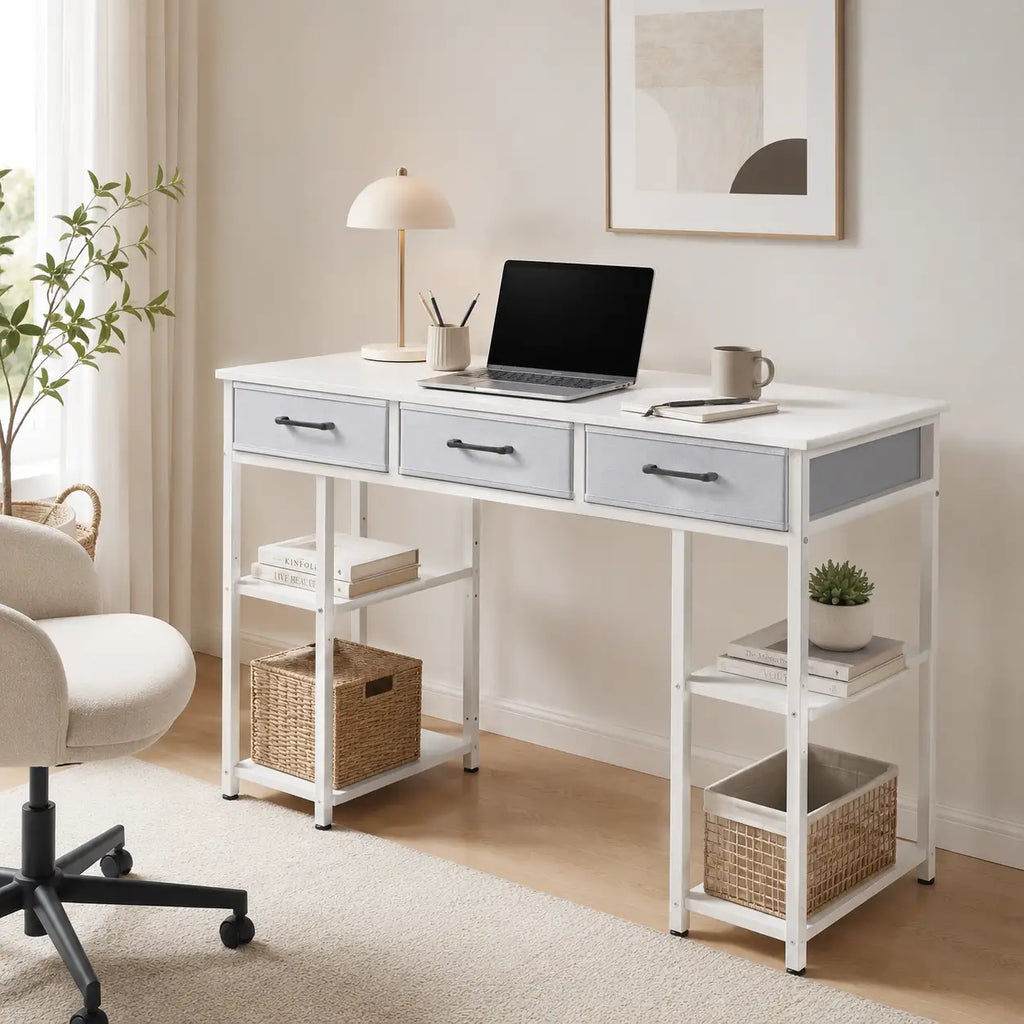 47.2" Computer Desk with 3 Fabric Drawers and Adjustable Storage Shelves