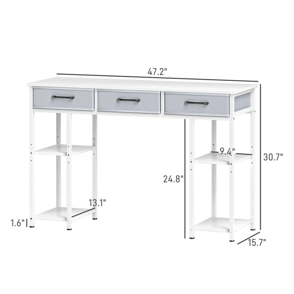 47.2" Computer Desk with 3 Fabric Drawers and Adjustable Storage Shelves