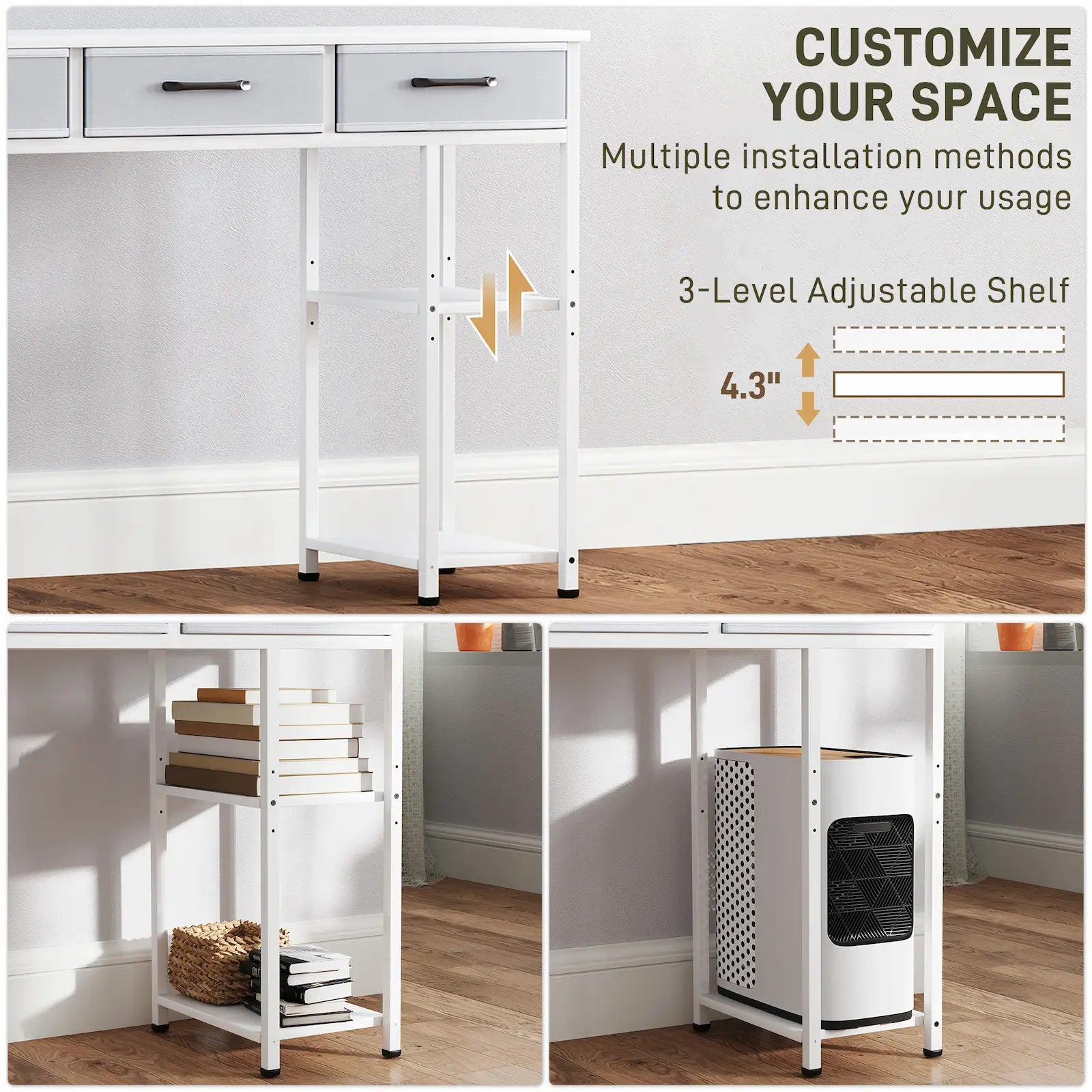 47.2" Computer Desk with 3 Fabric Drawers and Adjustable Storage Shelves