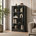 35.75" 4-Tier Media Cabinet with Tempered Glass Doors, Adjustable Shelves and Cable Management