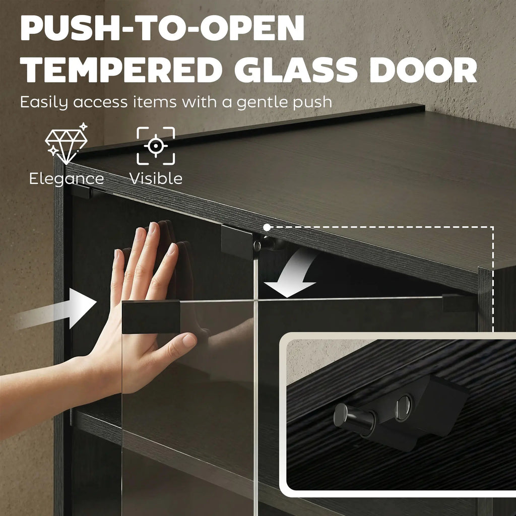 35.75" 4-Tier Media Cabinet with Tempered Glass Doors, Adjustable Shelves and Cable Management