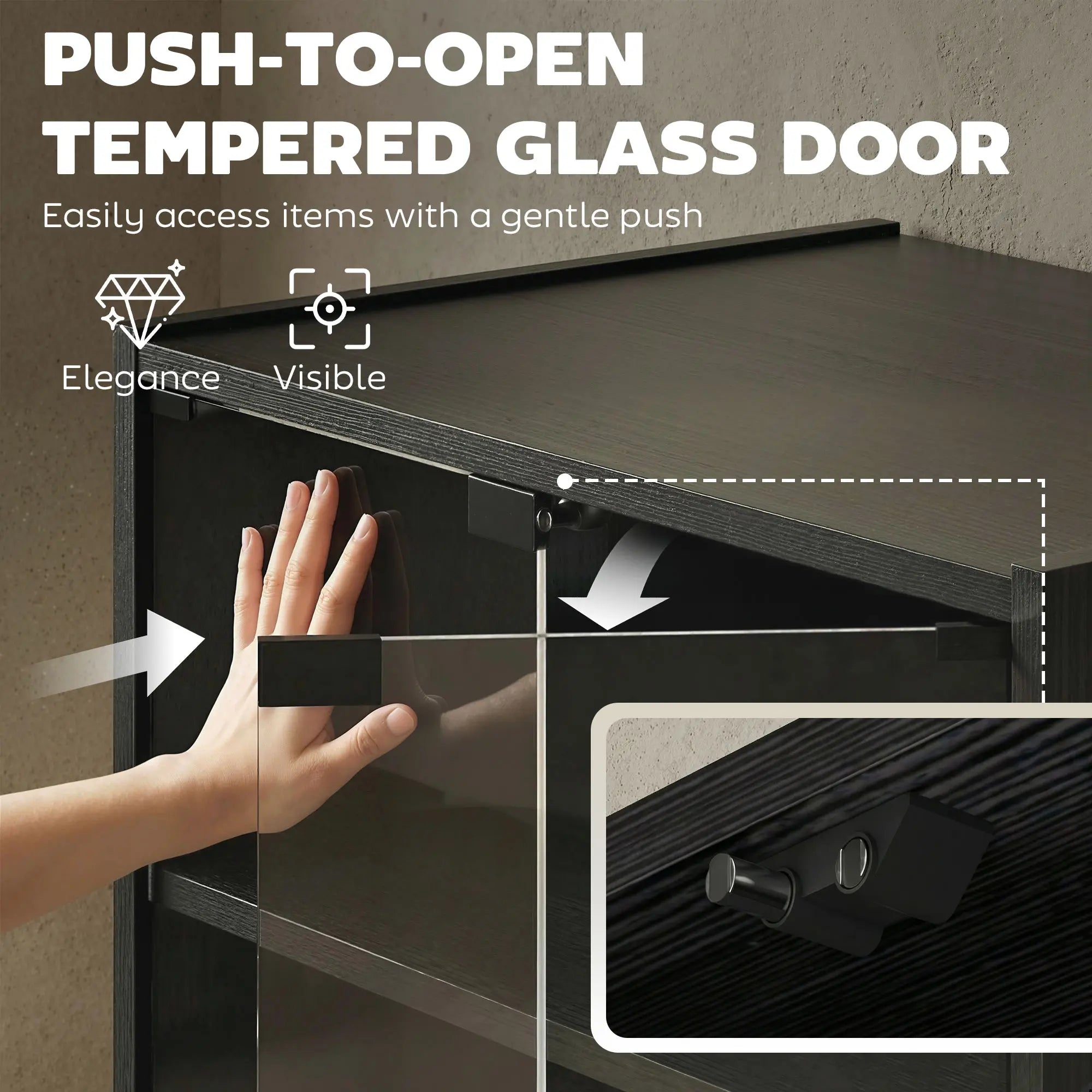 35.75" 4-Tier Media Cabinet with Tempered Glass Doors, Adjustable Shelves and Cable Management