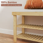 35.4" Bamboo Shoe Storage Bench with Cushion and 2-Tier Shelves
