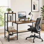 66.9" Reversible Computer Desk with 4-Tier Shelves and Raised Monitor Stand