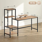 66.9" Reversible Computer Desk with 4-Tier Shelves and Raised Monitor Stand