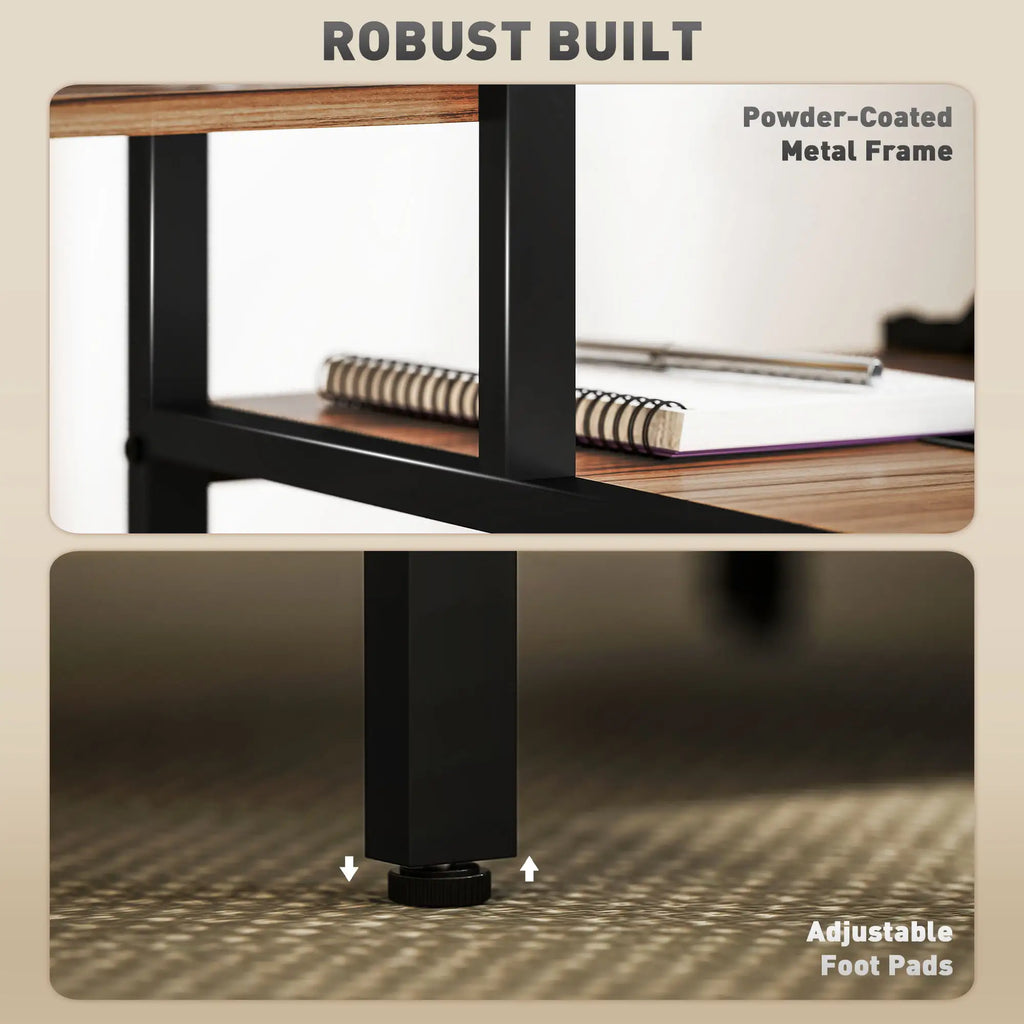 66.9" Reversible Computer Desk with 4-Tier Shelves and Raised Monitor Stand